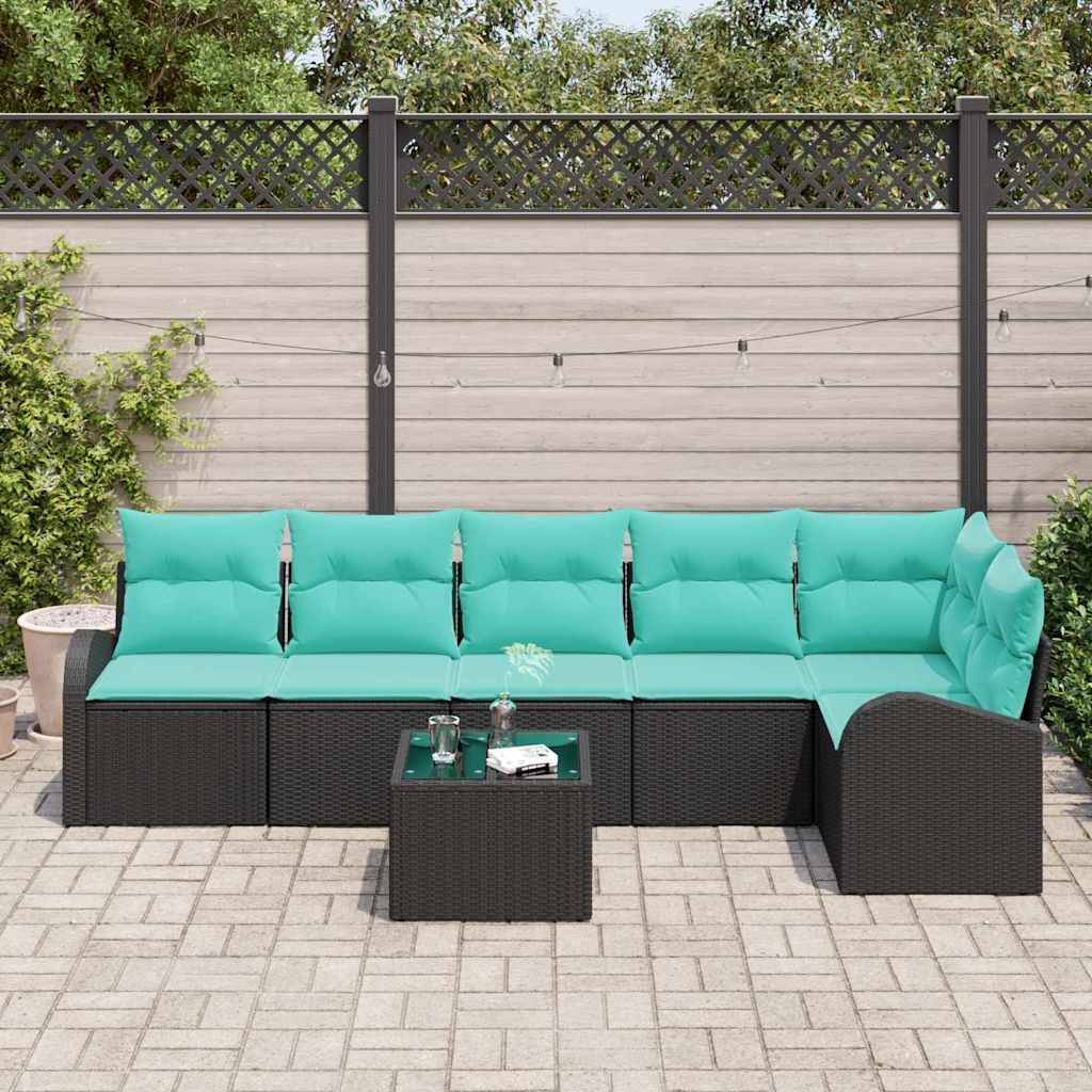 vidaXL Gartensofa-set mit Kissen 7 pcs Schwarz und Türkis Poly-Rattan