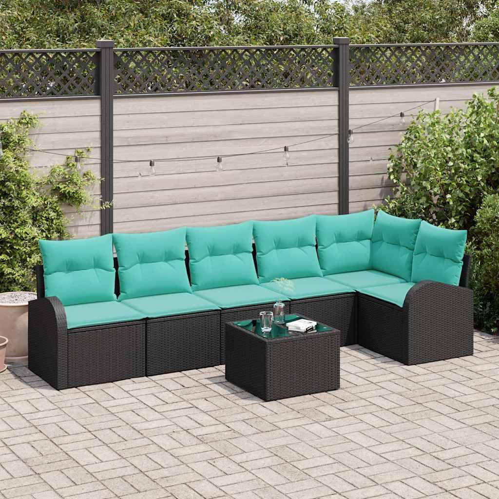 vidaXL Gartensofa-set mit Kissen 7 pcs Schwarz und Türkis Poly-Rattan