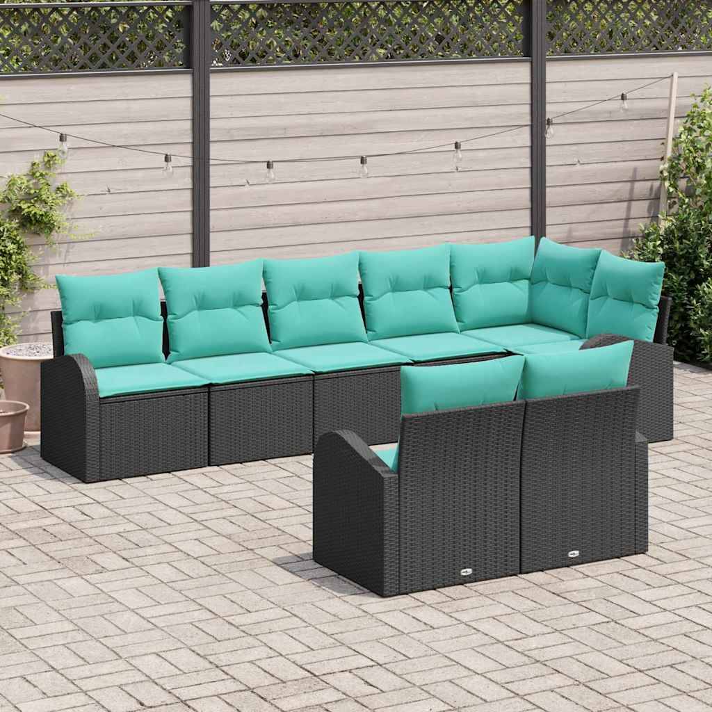 vidaXL Gartensofa-set mit Kissen 8 pcs Schwarz und Türkis Poly-Rattan