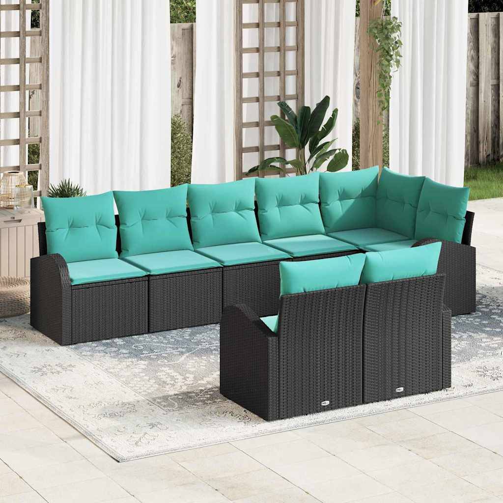 vidaXL Gartensofa-set mit Kissen 8 pcs Schwarz und Türkis Poly-Rattan