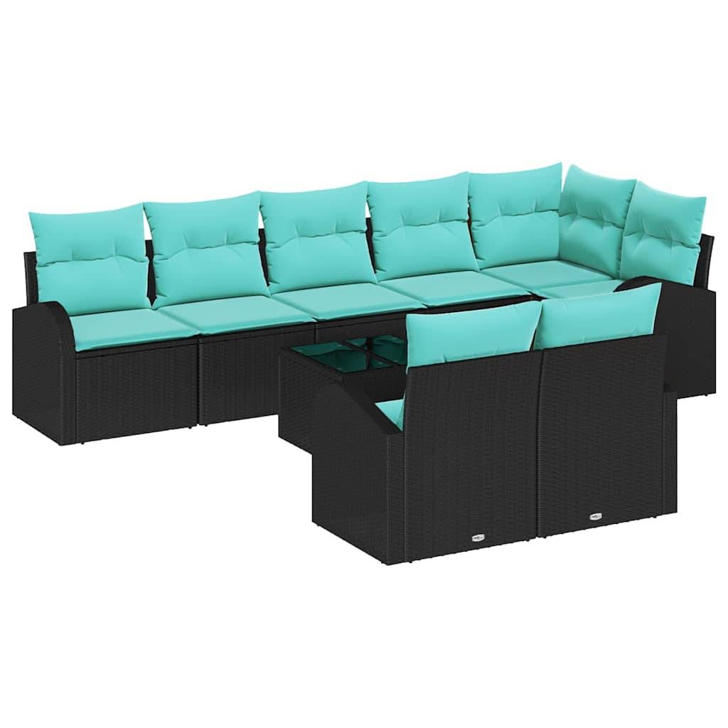 vidaXL Gartensofa-set mit Kissen 9 pcs Schwarz und Türkis Poly-Rattan