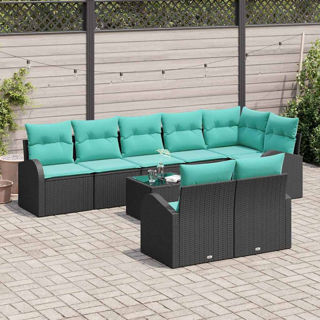 vidaXL Gartensofa-set mit Kissen 9 pcs Schwarz und Türkis Poly-Rattan