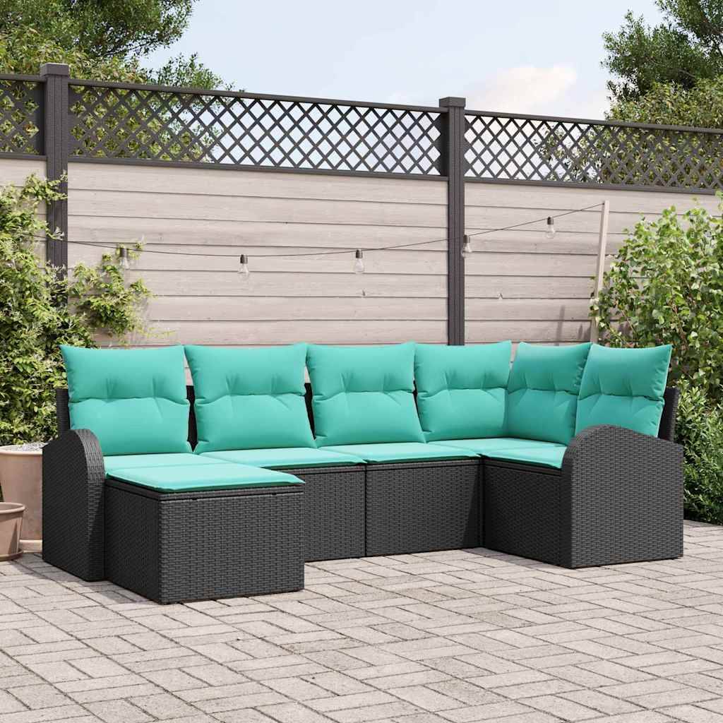 vidaXL Sofa Set mit Kissen 6 pcs Schwarz und Türkis Poly-Rattan