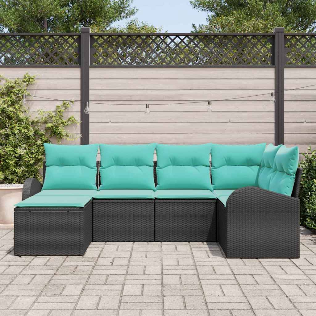 vidaXL Sofa Set mit Kissen 6 pcs Schwarz und Türkis Poly-Rattan