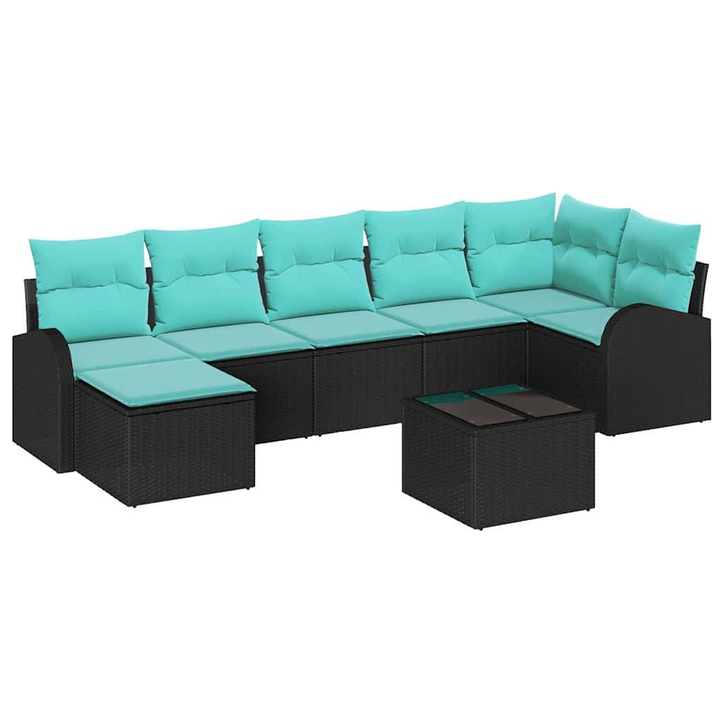 vidaXL Sofa Set mit Kissen 8 pcs Schwarz und Türkis Poly-Rattan