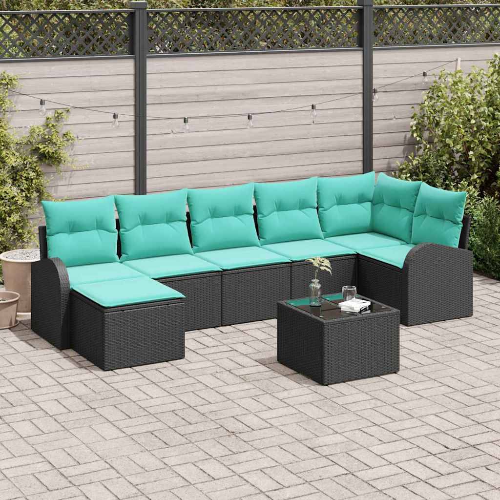 vidaXL Sofa Set mit Kissen 8 pcs Schwarz und Türkis Poly-Rattan