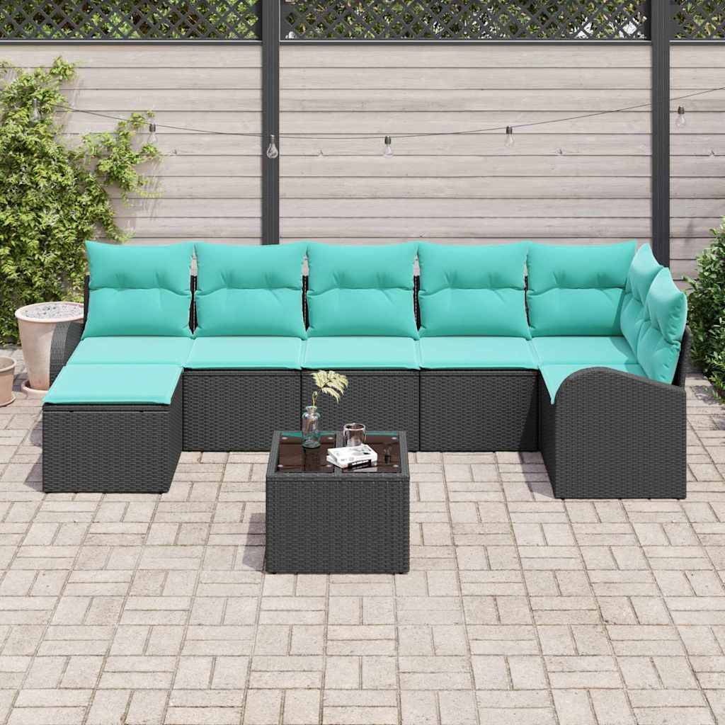 vidaXL Sofa Set mit Kissen 8 pcs Schwarz und Türkis Poly-Rattan