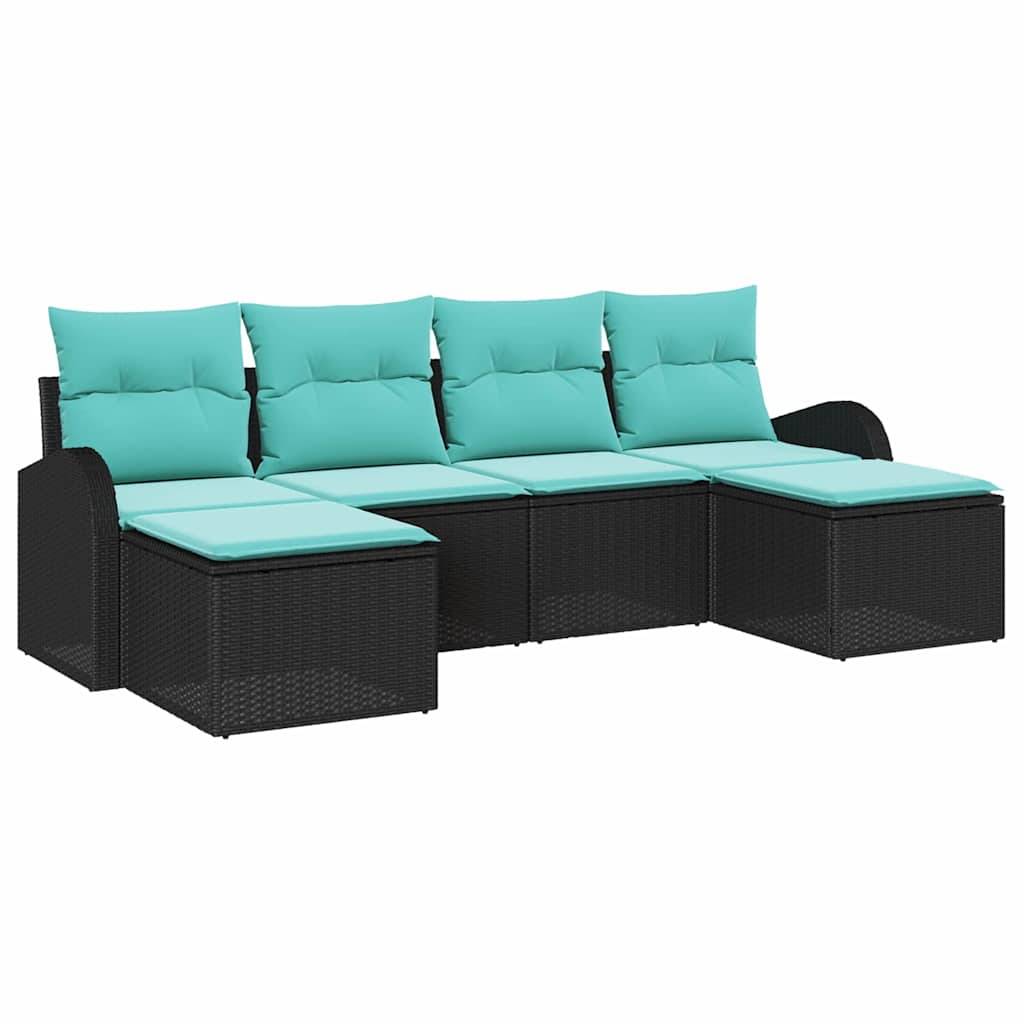 vidaXL Sofa Set mit Kissen 6 pcs Schwarz und Türkis Poly-Rattan