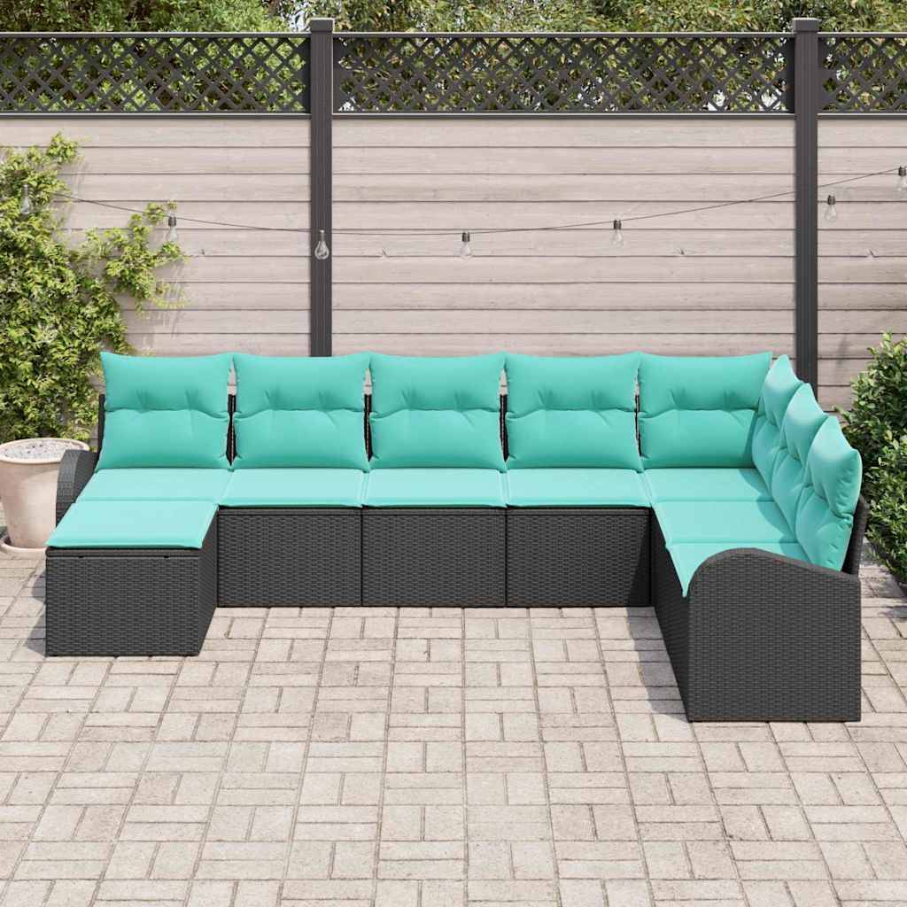 vidaXL Sofa Set mit Kissen 8 pcs Schwarz und Türkis Poly-Rattan
