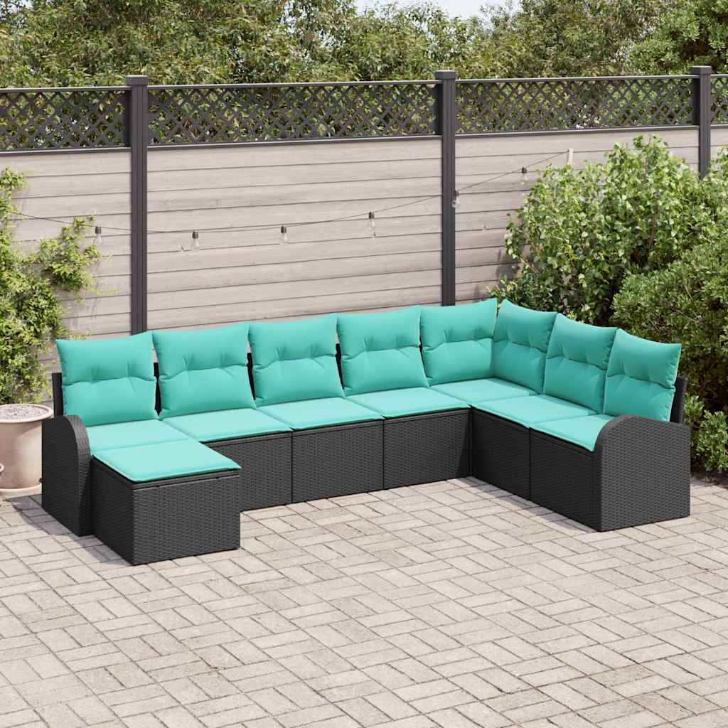 vidaXL Sofa Set mit Kissen 8 pcs Schwarz und Türkis Poly-Rattan