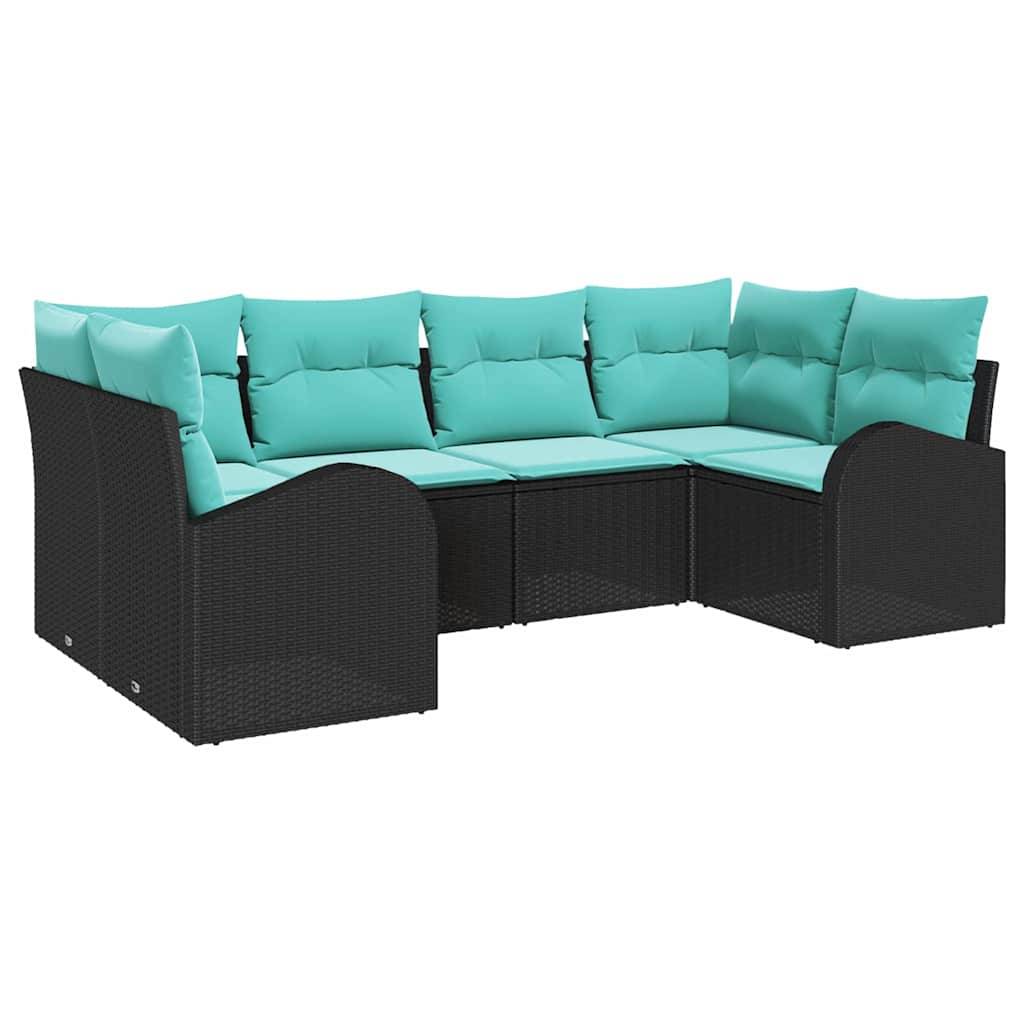 vidaXL Gartensofa-set mit Kissen 6 pcs Schwarz und Türkis Poly-Rattan