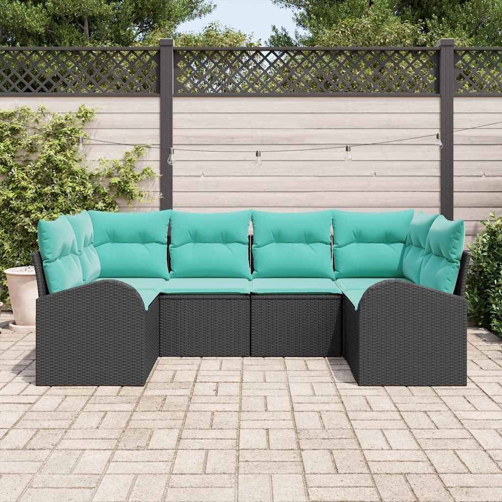 vidaXL Gartensofa-set mit Kissen 6 pcs Schwarz und Türkis Poly-Rattan