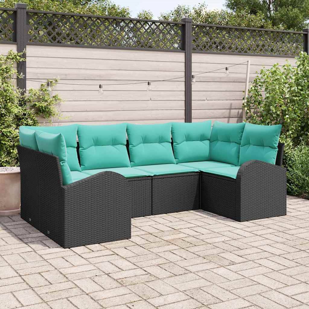 vidaXL Gartensofa-set mit Kissen 6 pcs Schwarz und Türkis Poly-Rattan