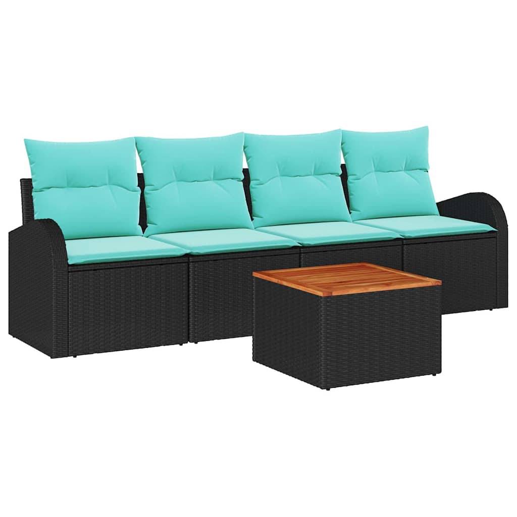vidaXL Gartensofa-set 5 pcs Schwarz und Türkis Poly-Rattan