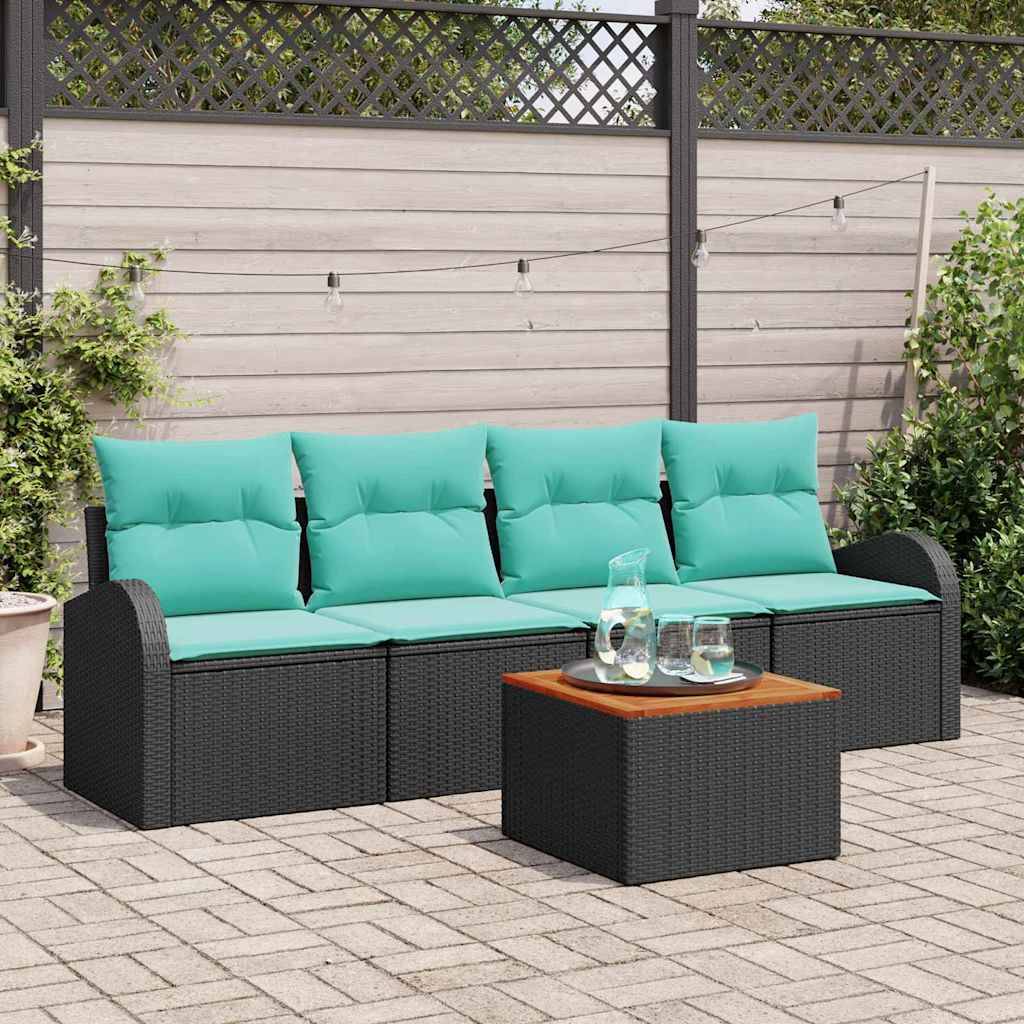 vidaXL Gartensofa-set 5 pcs Schwarz und Türkis Poly-Rattan