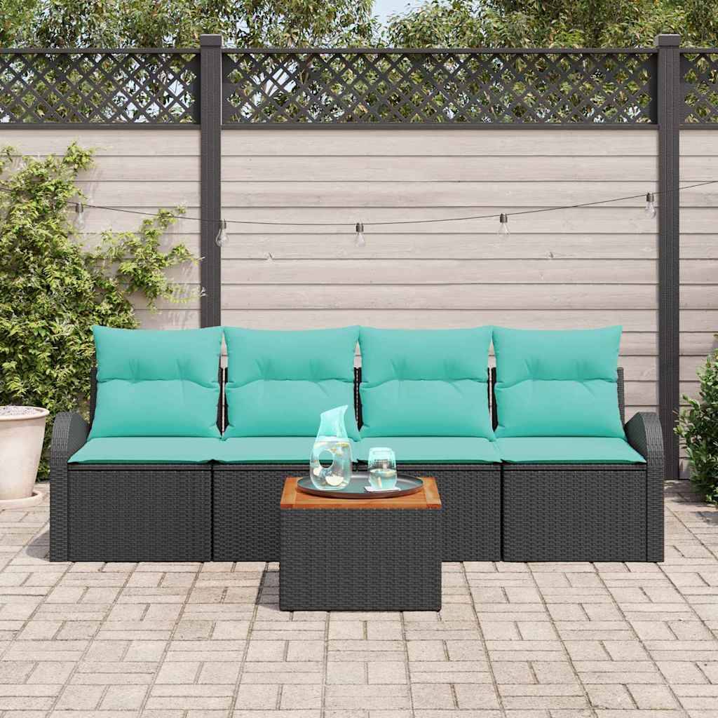 vidaXL Gartensofa-set 5 pcs Schwarz und Türkis Poly-Rattan