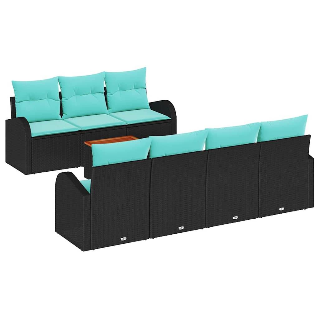 vidaXL Gartensofa-set 8 pcs Schwarz und Türkis Poly-Rattan