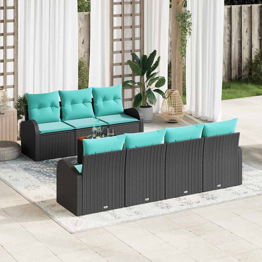 vidaXL Gartensofa-set 8 pcs Schwarz und Türkis Poly-Rattan