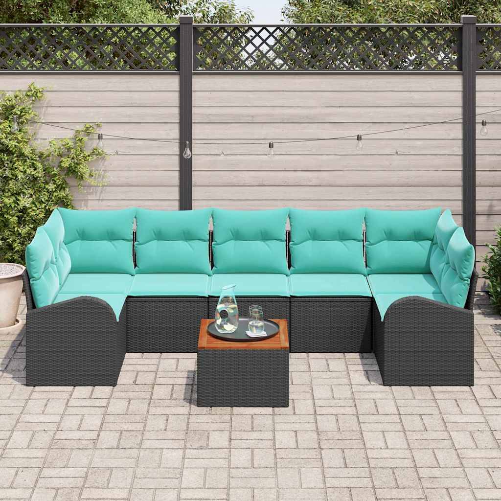 vidaXL Gartensofa-set 8 pcs Schwarz und Türkis Poly-Rattan