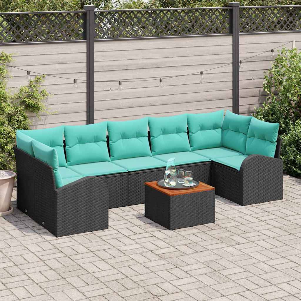 vidaXL Gartensofa-set 8 pcs Schwarz und Türkis Poly-Rattan