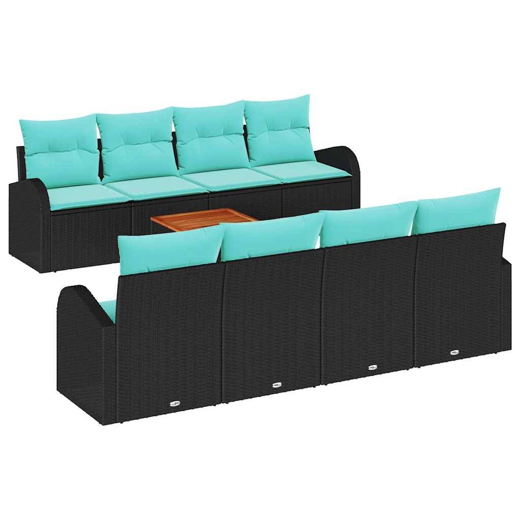 vidaXL Gartensofa-set 9 pcs Schwarz und Türkis Poly-Rattan
