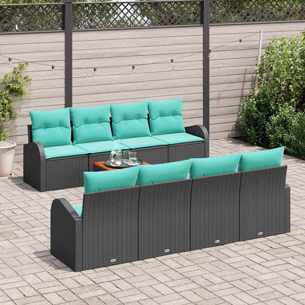 vidaXL Gartensofa-set 9 pcs Schwarz und Türkis Poly-Rattan