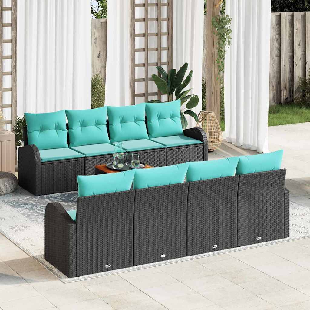 vidaXL Gartensofa-set 9 pcs Schwarz und Türkis Poly-Rattan