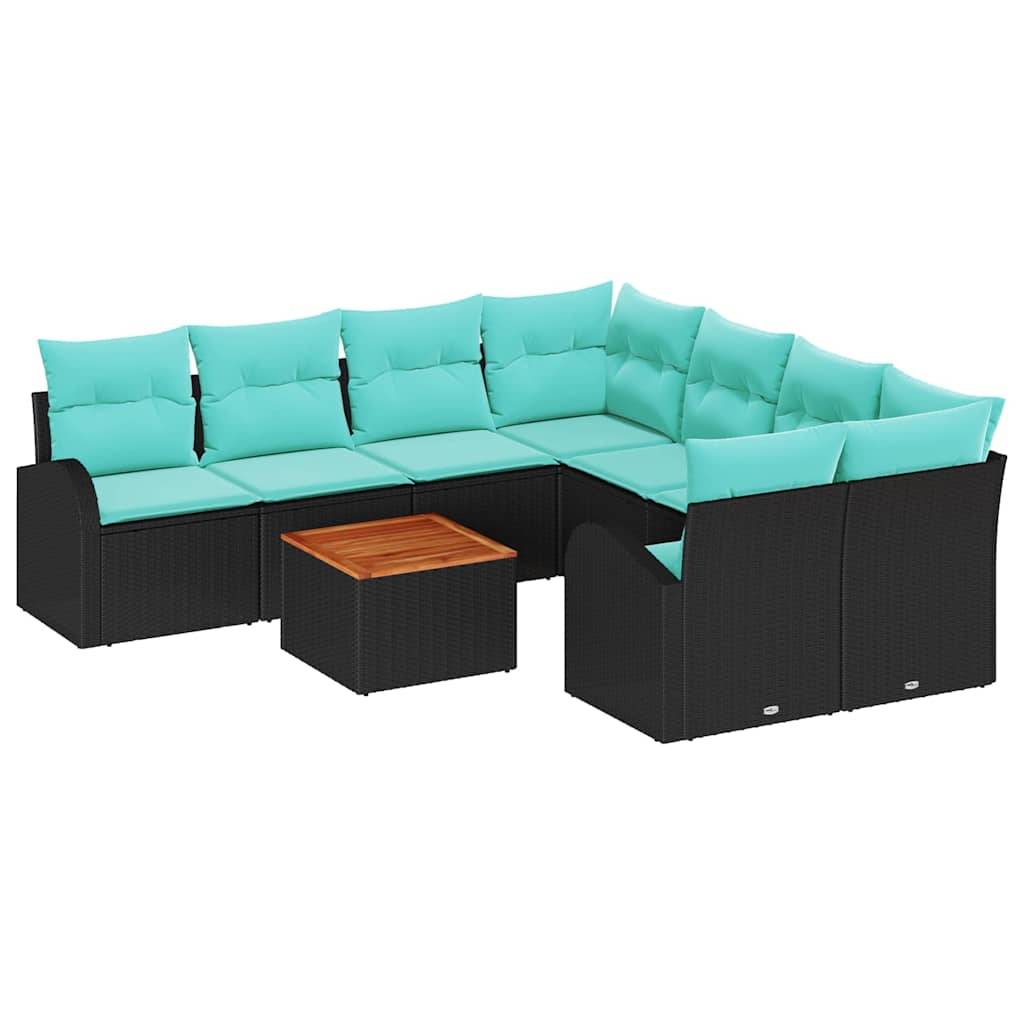 vidaXL Gartensofa-set 9 pcs Schwarz und Türkis Poly-Rattan