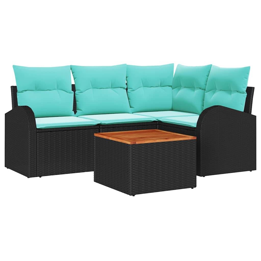 vidaXL Gartensofa-set 5 pcs Schwarz und Türkis Poly-Rattan