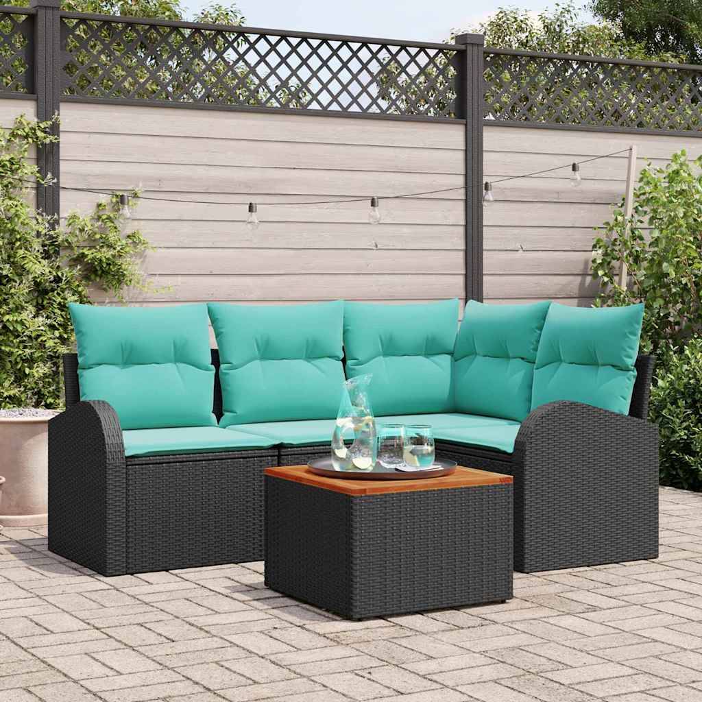 vidaXL Gartensofa-set 5 pcs Schwarz und Türkis Poly-Rattan