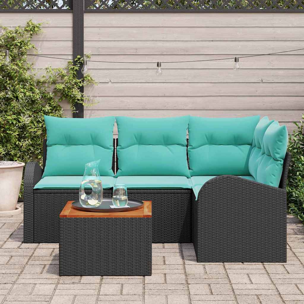 vidaXL Gartensofa-set 5 pcs Schwarz und Türkis Poly-Rattan