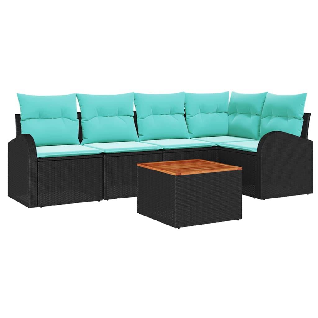 vidaXL Gartensofa-set 6 pcs Schwarz und Türkis Poly-Rattan