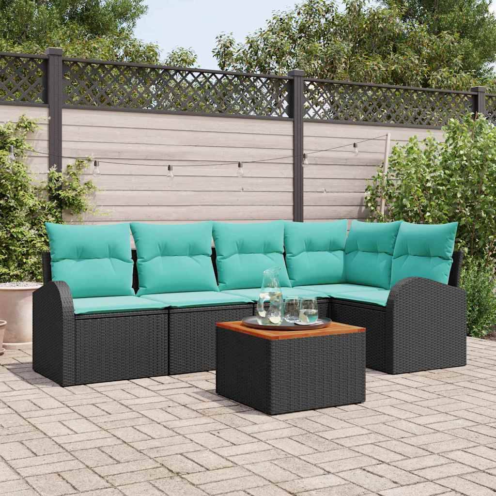 vidaXL Gartensofa-set 6 pcs Schwarz und Türkis Poly-Rattan