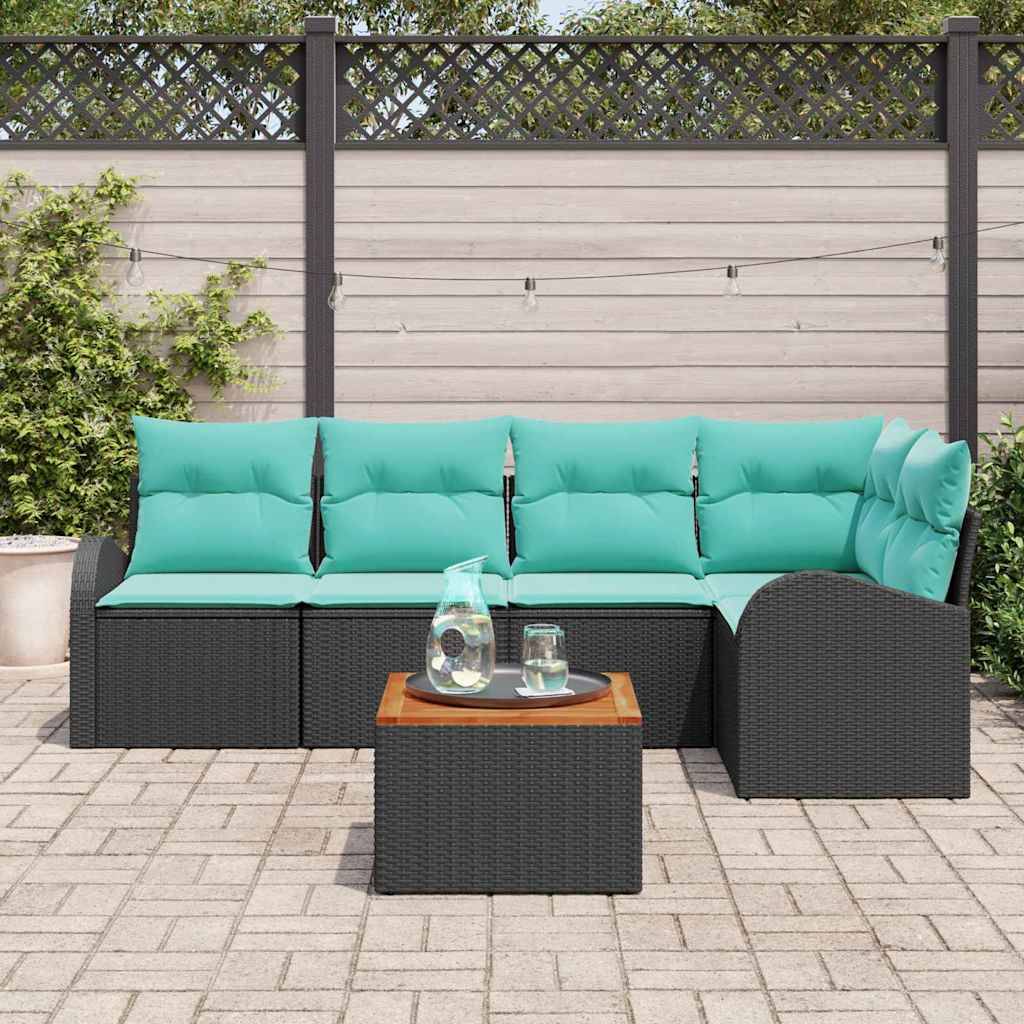 vidaXL Gartensofa-set 6 pcs Schwarz und Türkis Poly-Rattan