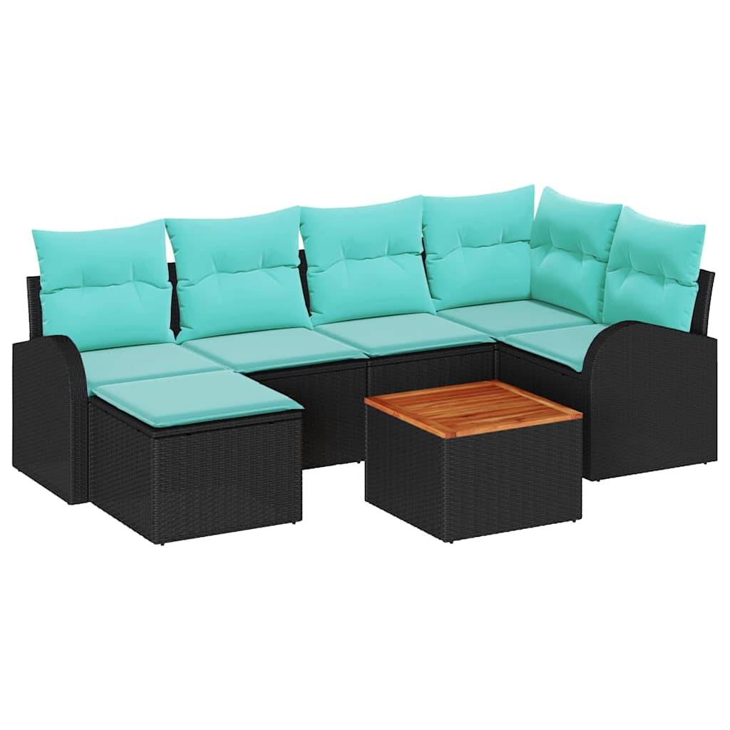 vidaXL Gartensofa-set 7 pcs Schwarz und Türkis Poly-Rattan
