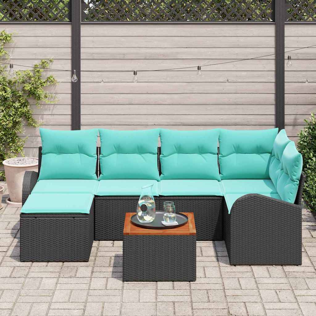 vidaXL Gartensofa-set 7 pcs Schwarz und Türkis Poly-Rattan