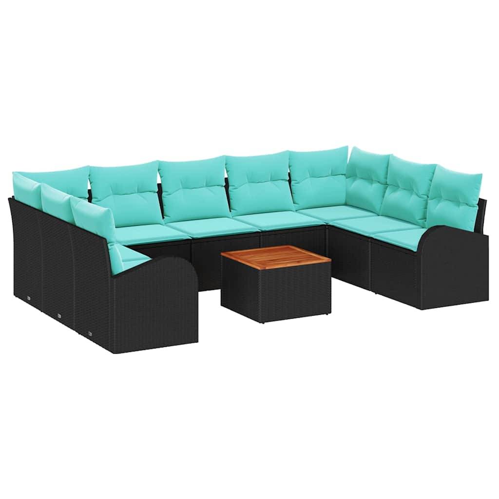 vidaXL Gartensofa-set 10 pcs Schwarz und Türkis Poly-Rattan