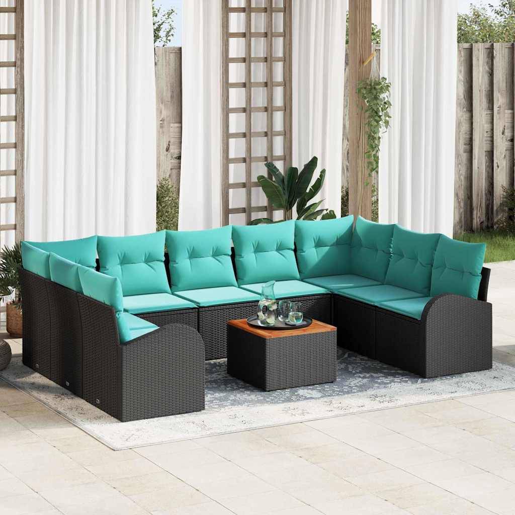vidaXL Gartensofa-set 10 pcs Schwarz und Türkis Poly-Rattan