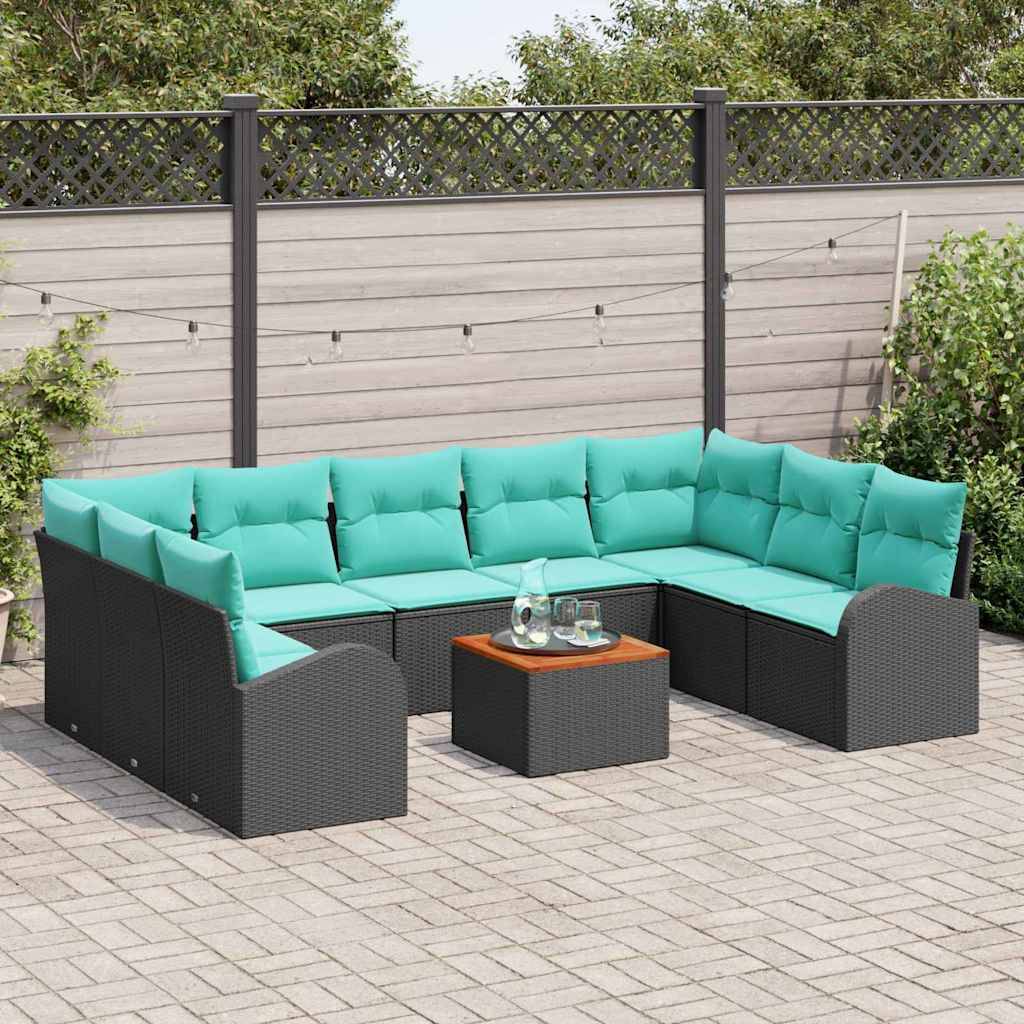 vidaXL Gartensofa-set 10 pcs Schwarz und Türkis Poly-Rattan