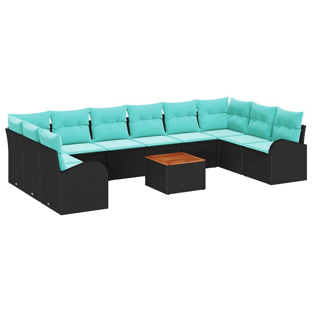 vidaXL Gartensofa-set 11 pcs Schwarz und Türkis Poly-Rattan