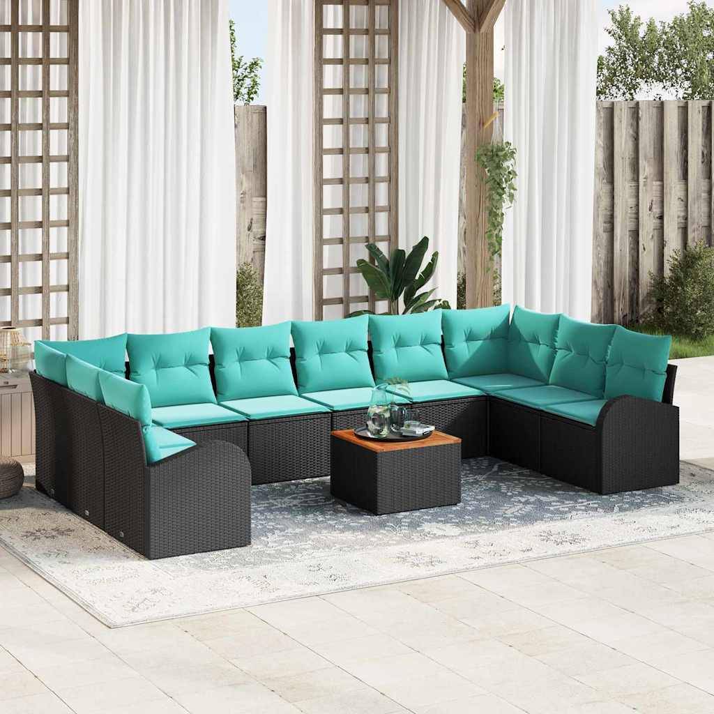 vidaXL Gartensofa-set 11 pcs Schwarz und Türkis Poly-Rattan