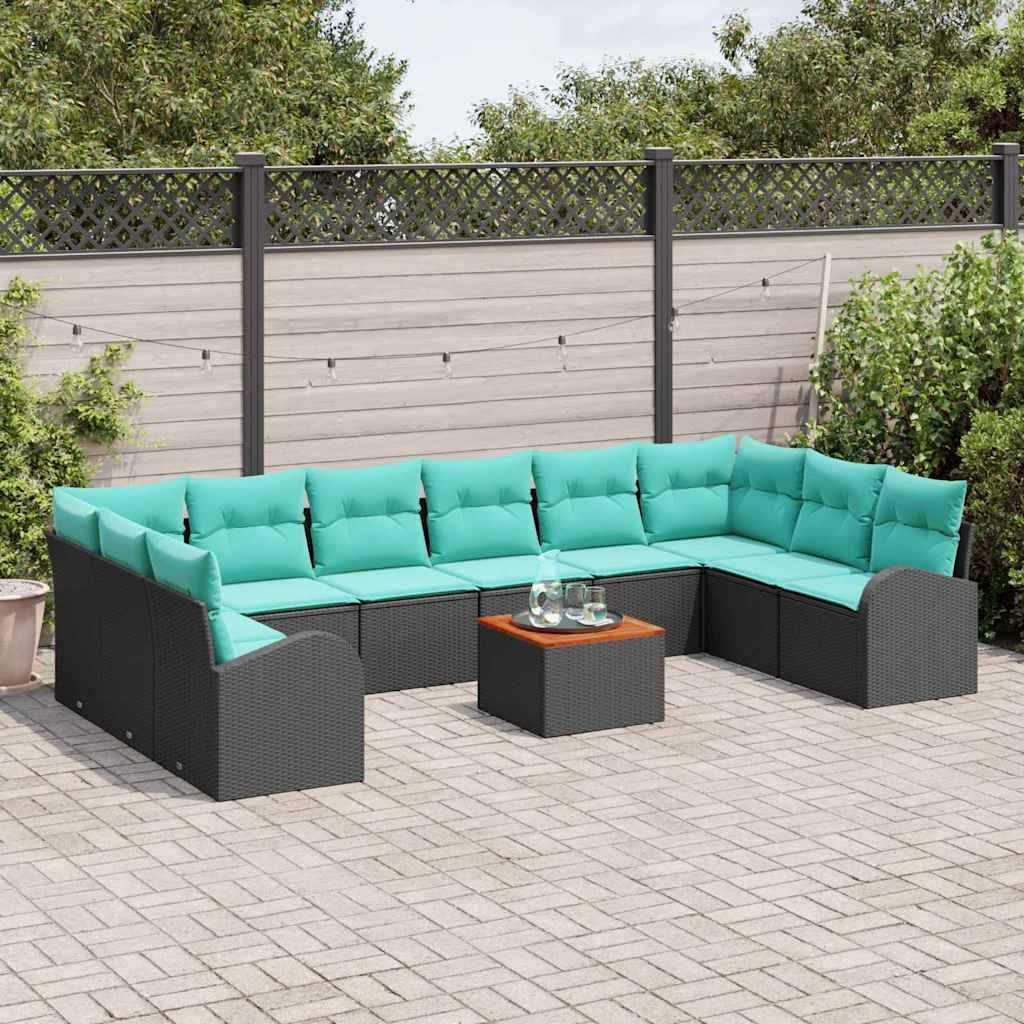 vidaXL Gartensofa-set 11 pcs Schwarz und Türkis Poly-Rattan