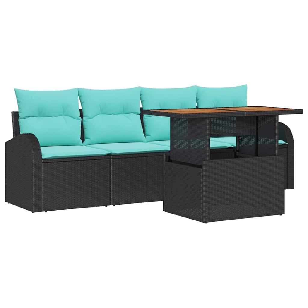 vidaXL Garten-Sofa-Set mit Speicher 5 pcs Schwarz Poly Rattan