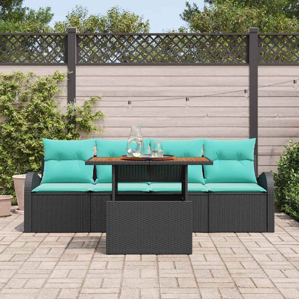 vidaXL Garten-Sofa-Set mit Speicher 5 pcs Schwarz Poly Rattan