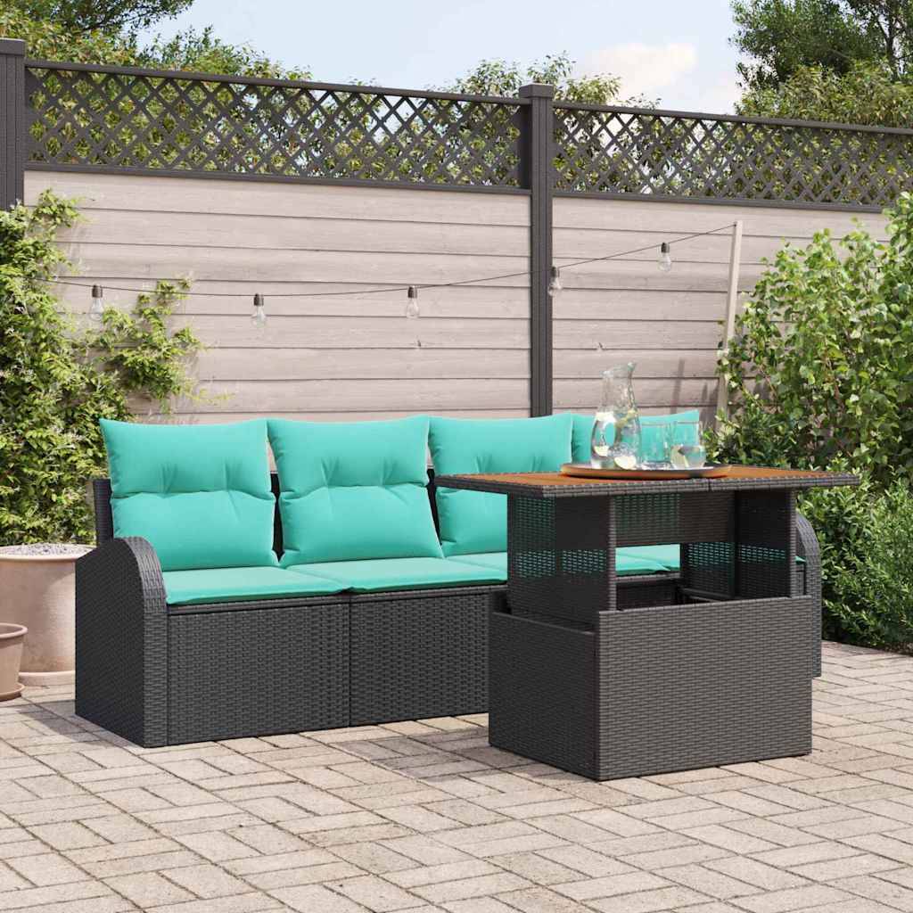 vidaXL Garten-Sofa-Set mit Speicher 5 pcs Schwarz Poly Rattan