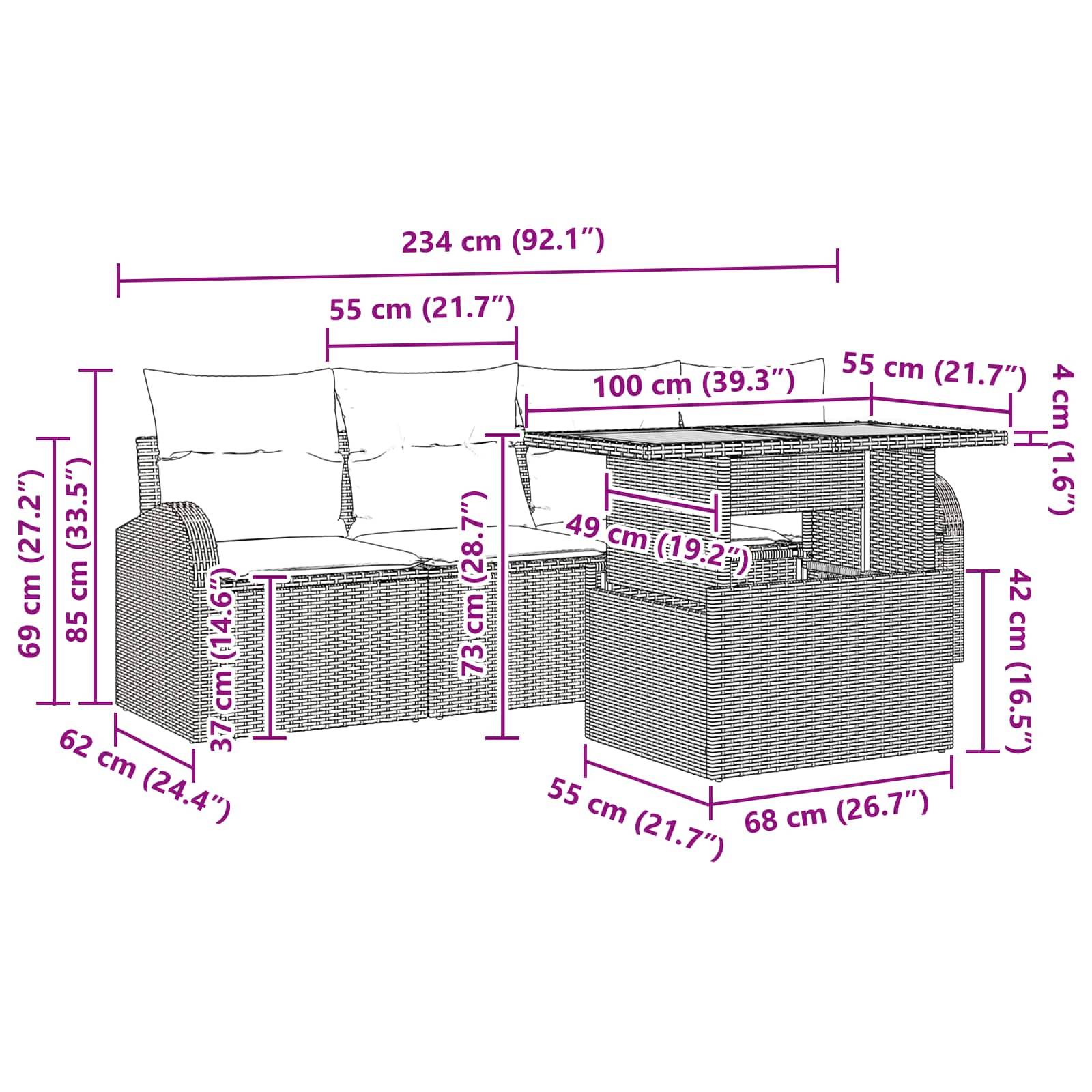 vidaXL Garten-Sofa-Set mit Speicher 5 pcs Schwarz Poly Rattan