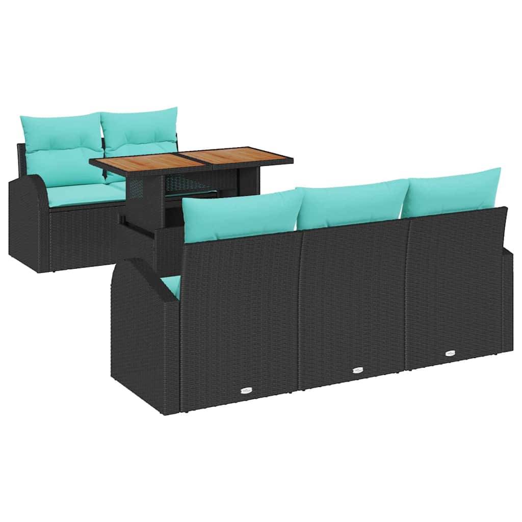 vidaXL Garten-Sofa-Set mit Speicher 6 pcs Schwarz Poly Rattan