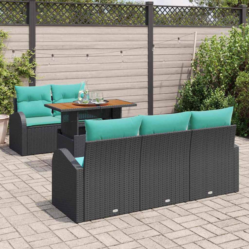 vidaXL Garten-Sofa-Set mit Speicher 6 pcs Schwarz Poly Rattan