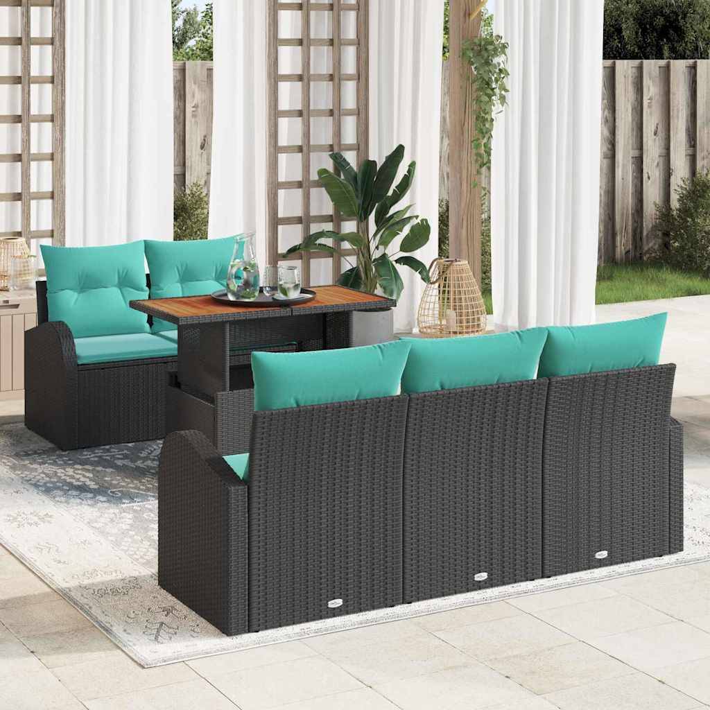 vidaXL Garten-Sofa-Set mit Speicher 6 pcs Schwarz Poly Rattan