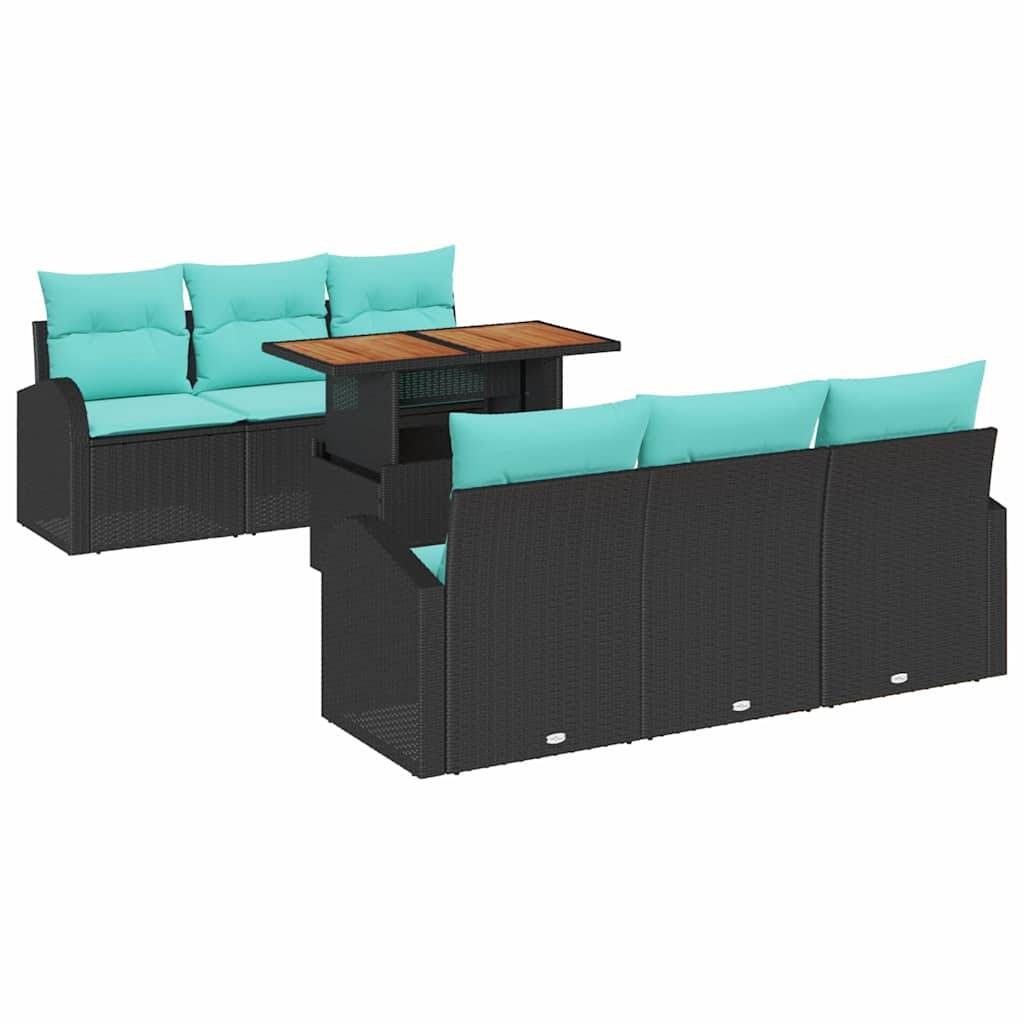 vidaXL Garten-Sofa-Set mit Speicher 7 pcs Schwarz Poly Rattan